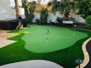 neatly installed artificial putting green